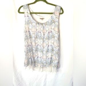 Via Signoria Elegant Floral silk Tank Top - White and Blue L